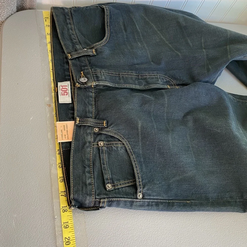 Levis Mens 501 Jeans 36x30 Dark Blue Denim Button Fly Straight Leg 100% Cotton